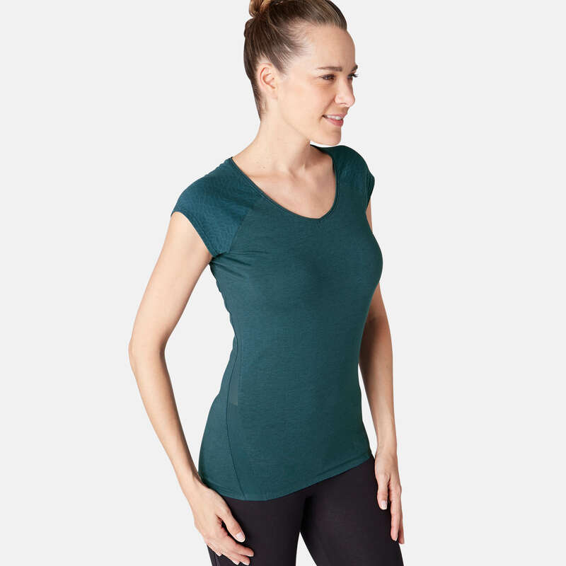 WOMAN T SHIRT LEGGING SHORT Pilates - 530 Burnout Gym T-Shirt - Teal NYAMBA - Pilates Clothes