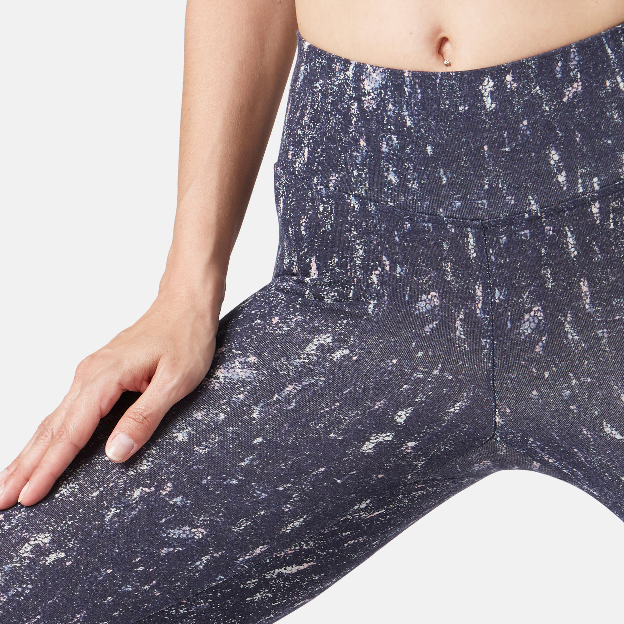 Women's High-Waisted Short 7/8 Cotton Sport Leggings 520 - Navy Blue Print 7/9