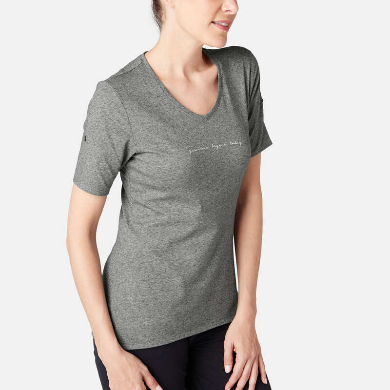WOMAN T SHIRT LEGGING SHORT Pilates - 510 Regular Gym T-Shirt Grey NYAMBA - Pilates Clothes