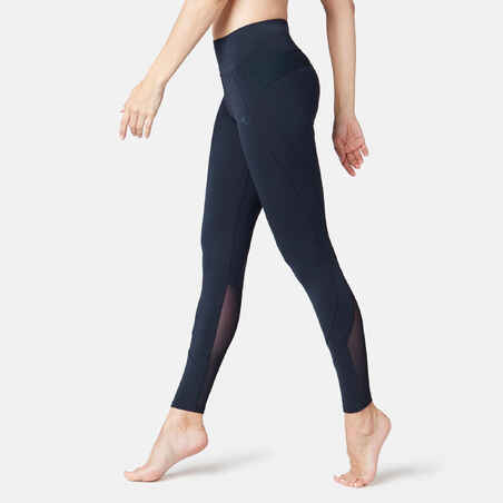 Legging sport taille haute 520 femme en coton bleu marine