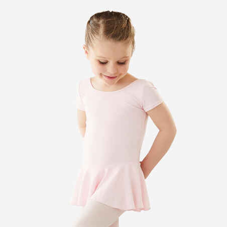 Trusa de ballet manga corta con falda para Niña Starever 100 rosado pastel