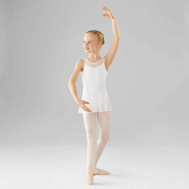 Girls' Mixed Media Ballet Leotard - White