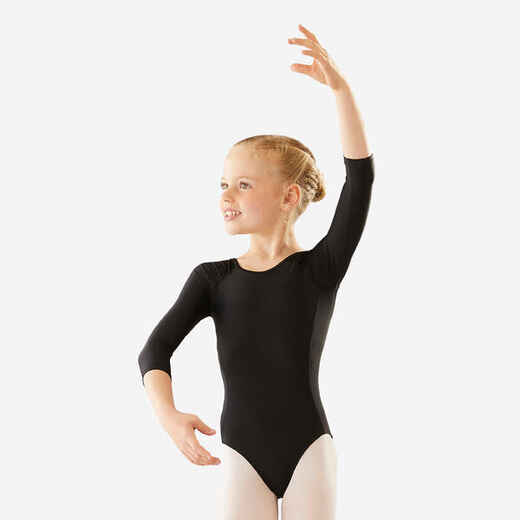 Girls' Long-Sleeved Ballet Leotard - Black
