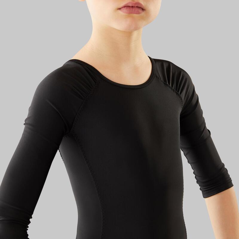 Dívčí baletní trikot s dlouhými 3/4 rukávy černý