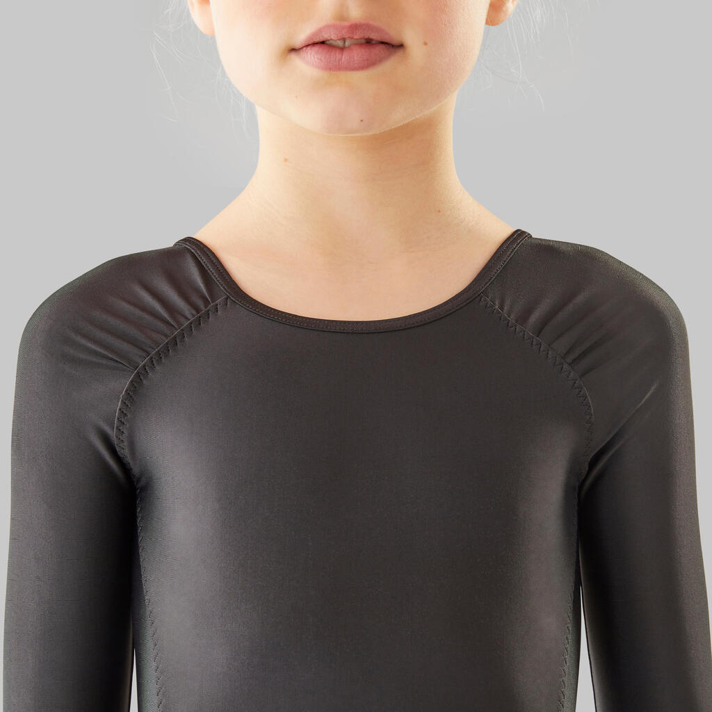 Dievčenský trikot na balet s dlhými rukávmi čierny 