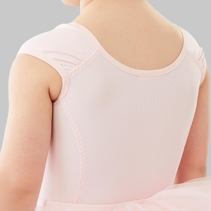 Trusa de ballet manga corta con falda para Niña Starever 100 rosado pastel  - Decathlon