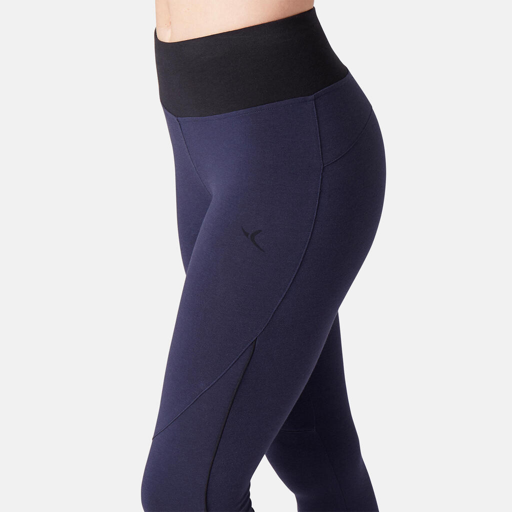 Legging 7/8 510 piping Fitness femme bleu marine/noir