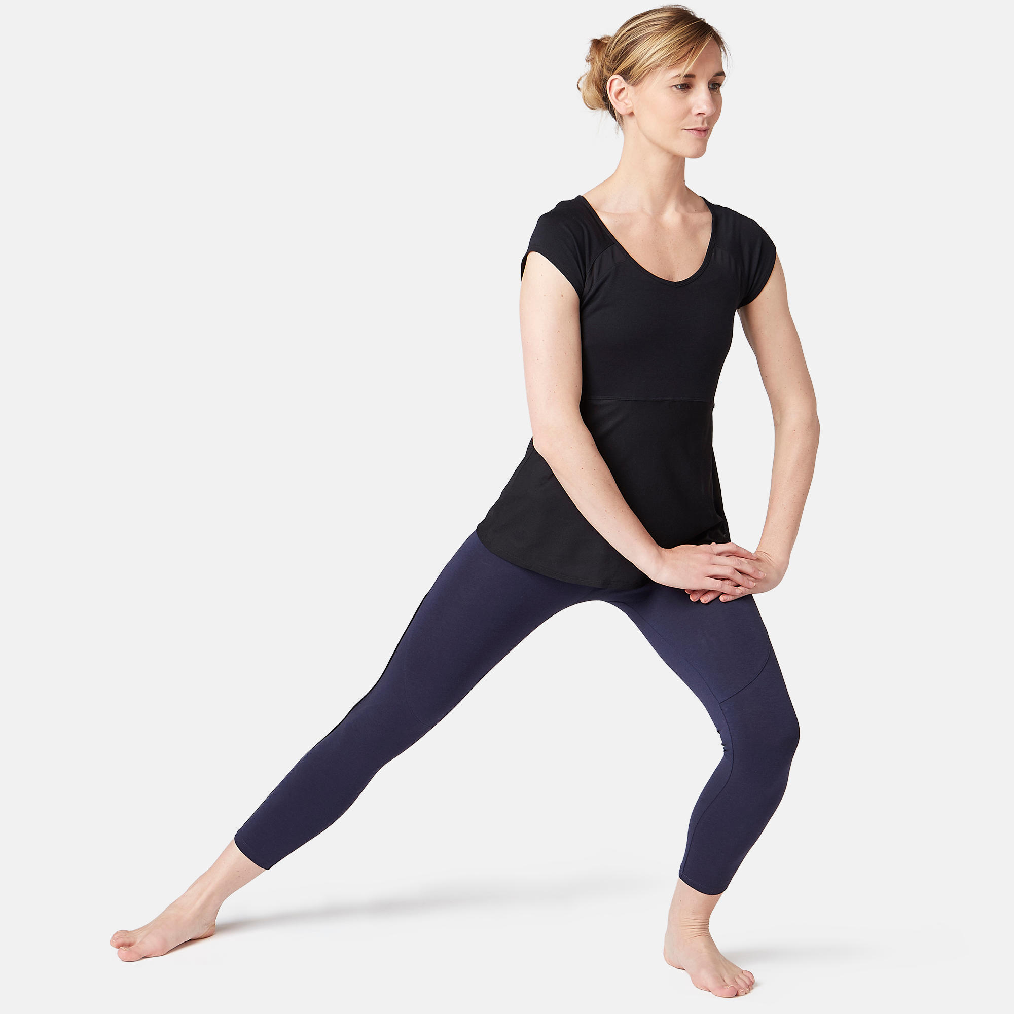 Women's Piped 7/8 Fitness Leggings 510 - Navy Blue/Black 2/8