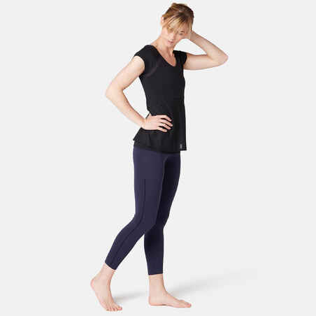 Women's Piped 7/8 Fitness Leggings 510 - Navy Blue/Black