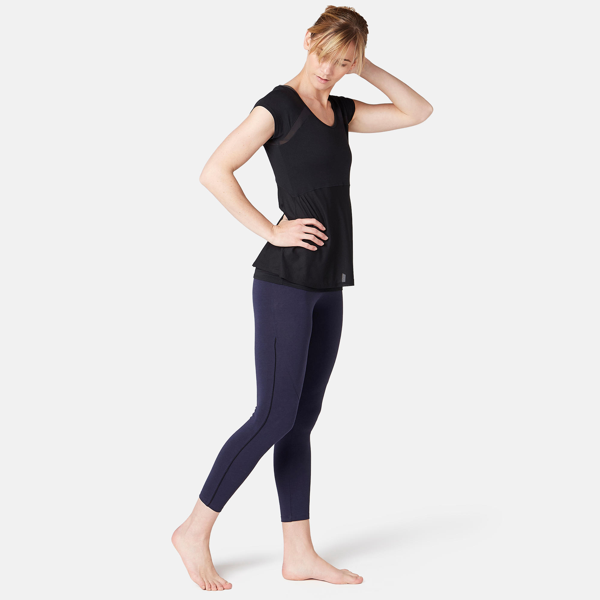 Women's Piped 7/8 Fitness Leggings 510 - Navy Blue/Black 3/8