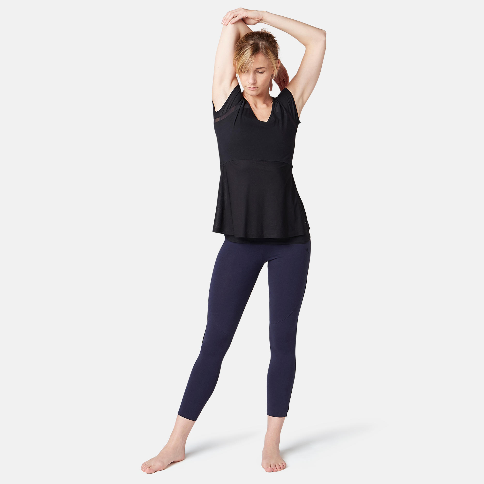 2-in-1 Women's Gentle Gym & Pilates T-Shirt - Black 3/8