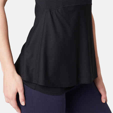 2-in-1 Women's Gentle Gym & Pilates T-Shirt - Black