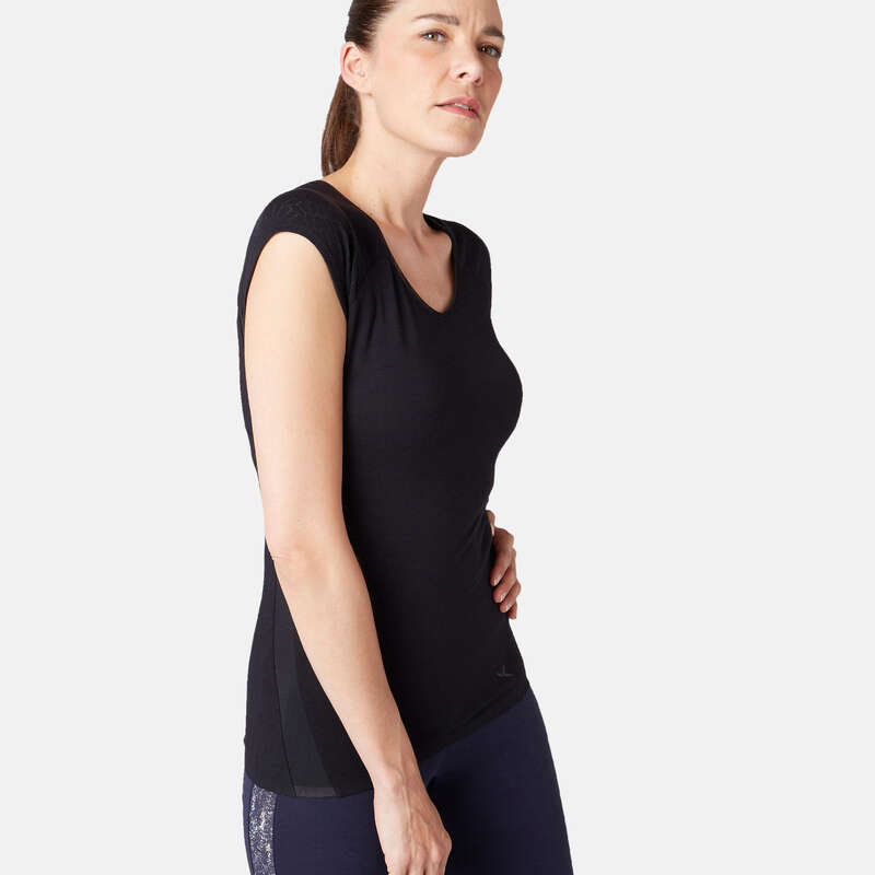 WOMAN T SHIRT LEGGING SHORT Pilates - 530 Burnout Gym T-Shirt Black NYAMBA - Pilates Clothes