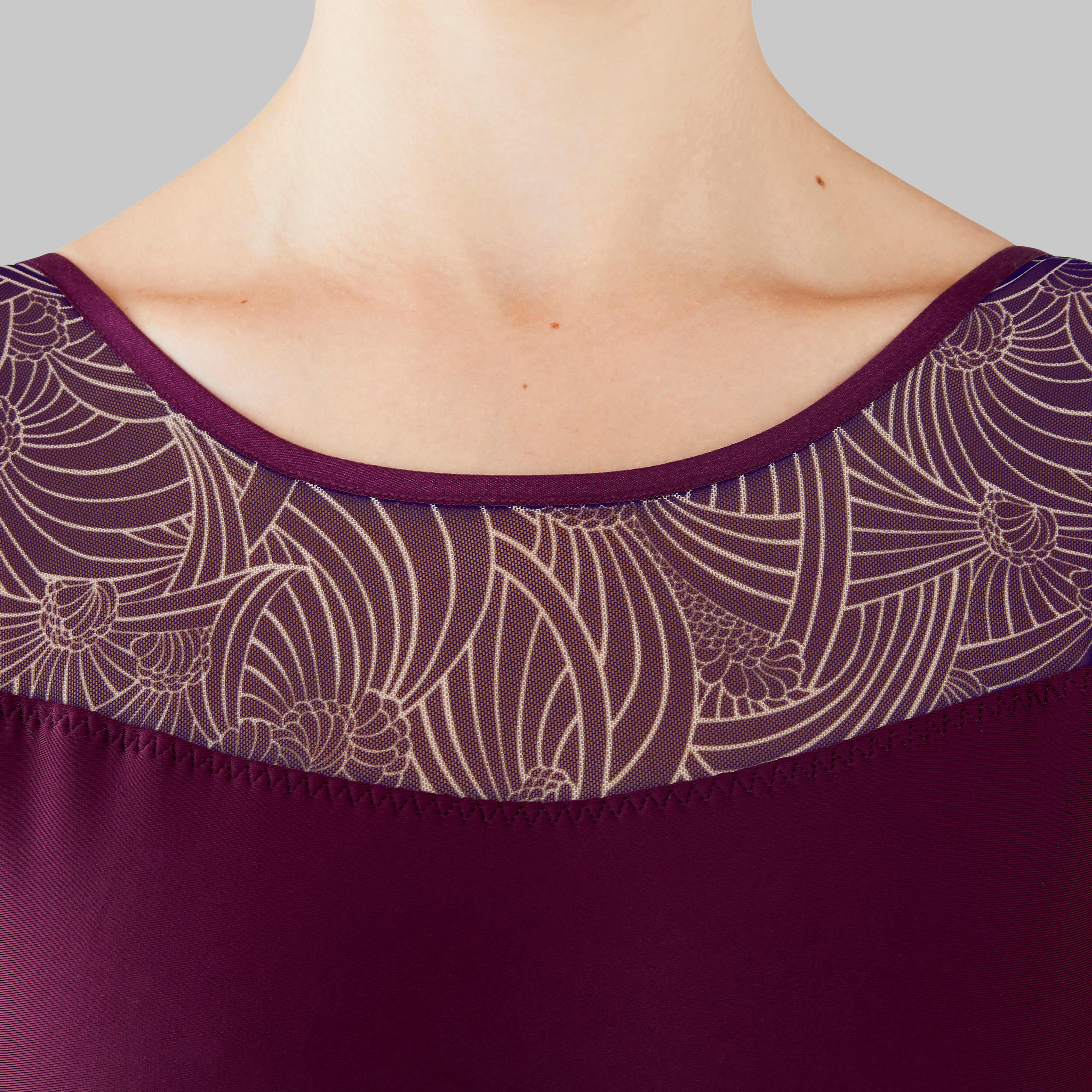 Women's Mixed Media Short-Sleeved Ballet Leotard - Plum 7/14