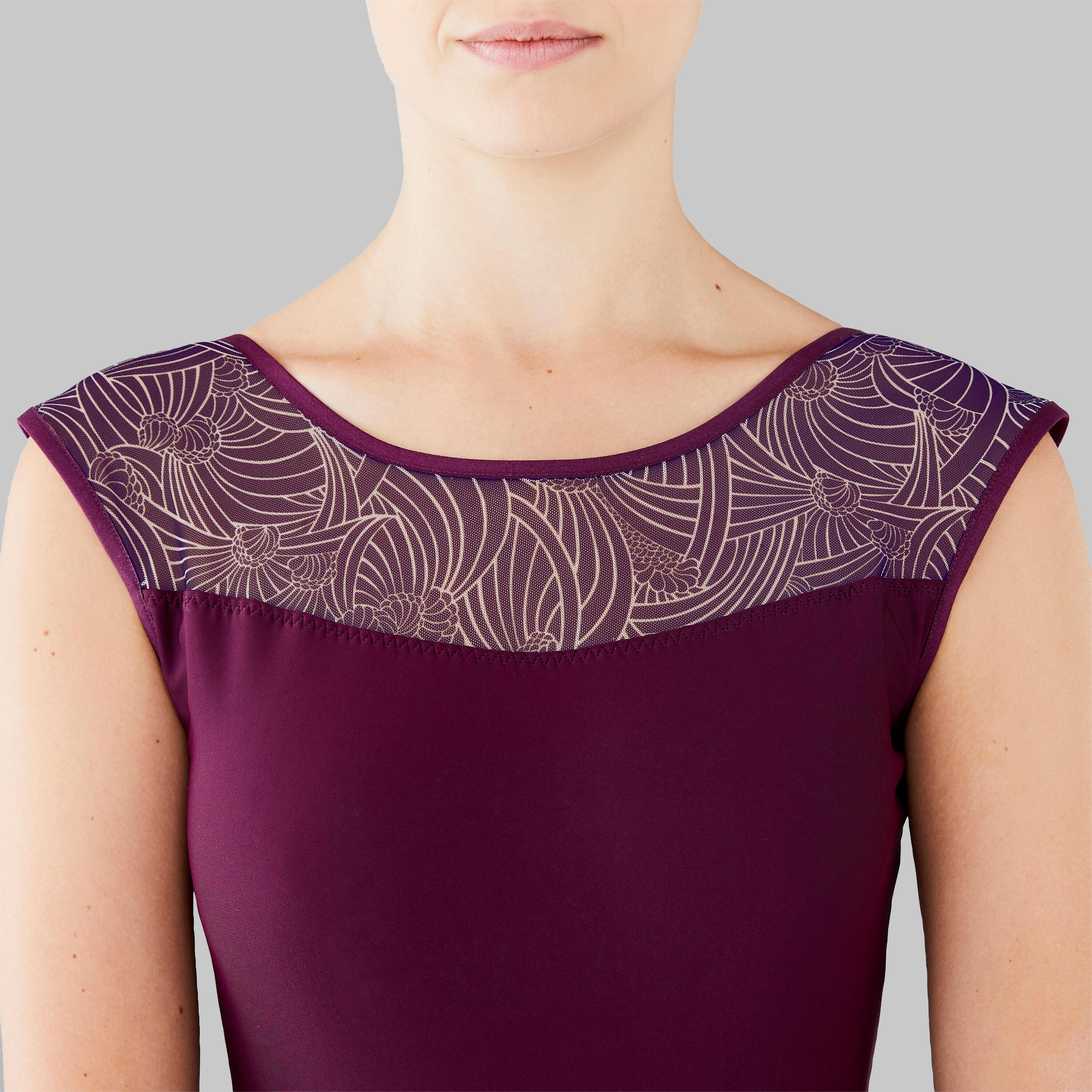 Women's Mixed Media Short-Sleeved Ballet Leotard - Plum 8/14