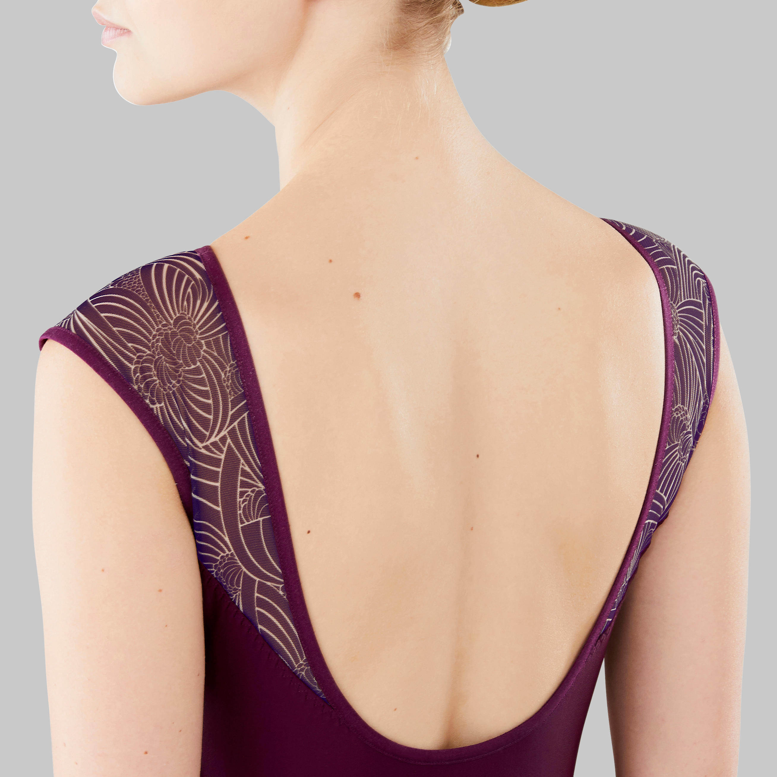 Women's Mixed Media Short-Sleeved Ballet Leotard - Plum 6/14