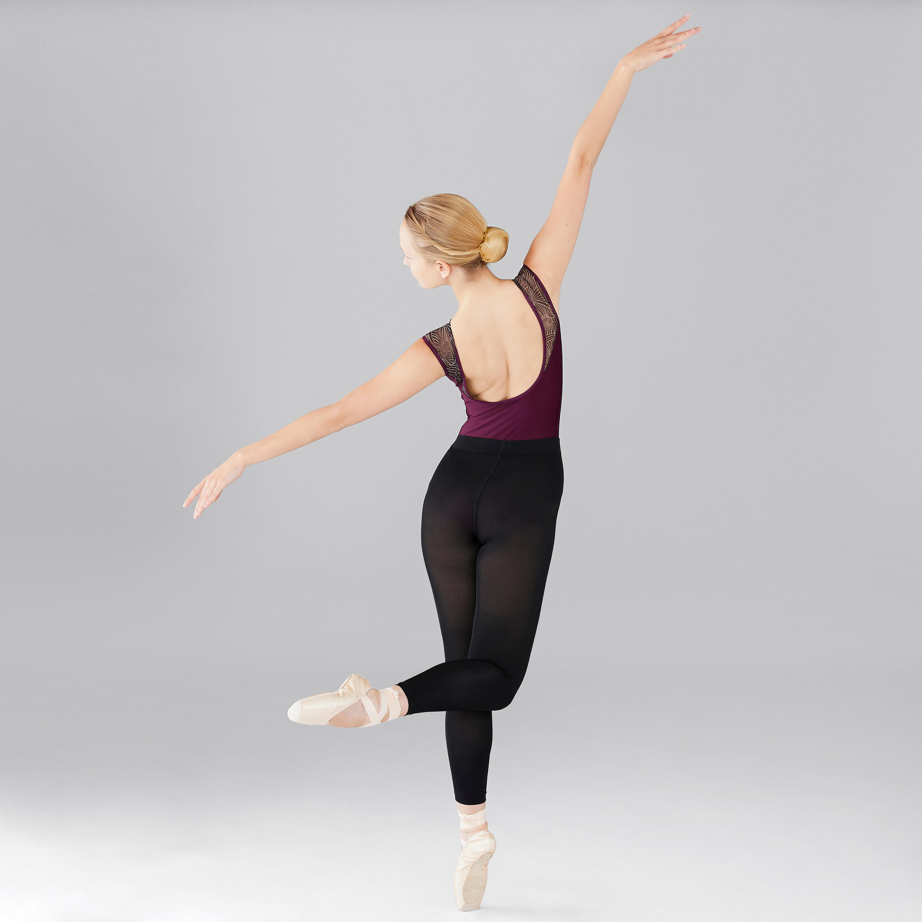 Women's Mixed Media Short-Sleeved Ballet Leotard - Plum 4/14
