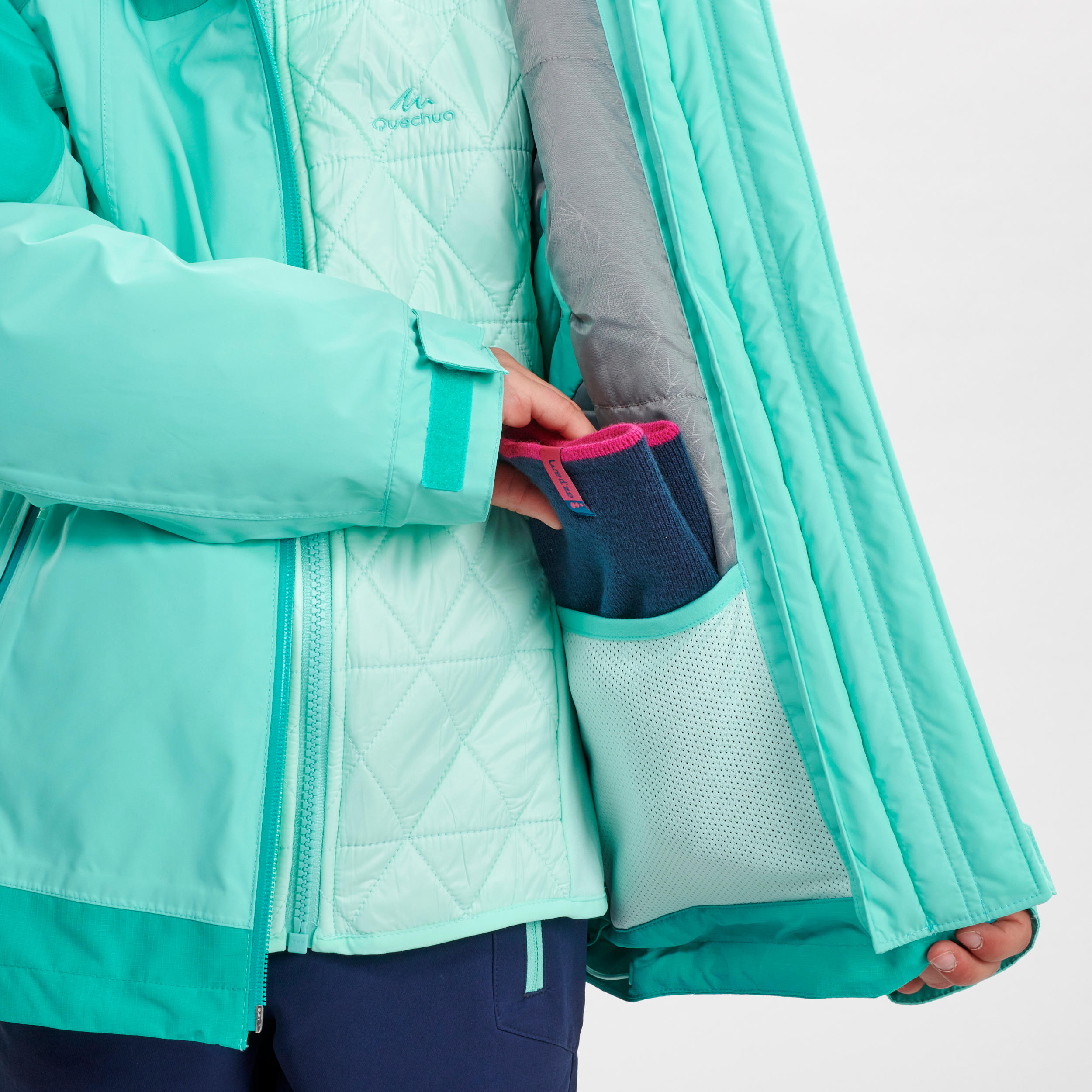 KIDS’ 3-in-1 WATERPROOF HIKING JACKET - SH500 X-WARM -10°C - AGES 7-15 8/19