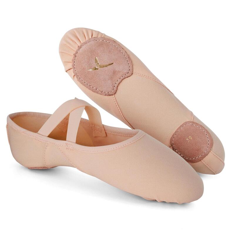 Demi-pointes de danse classique bi-semelles en toile femme, saumon