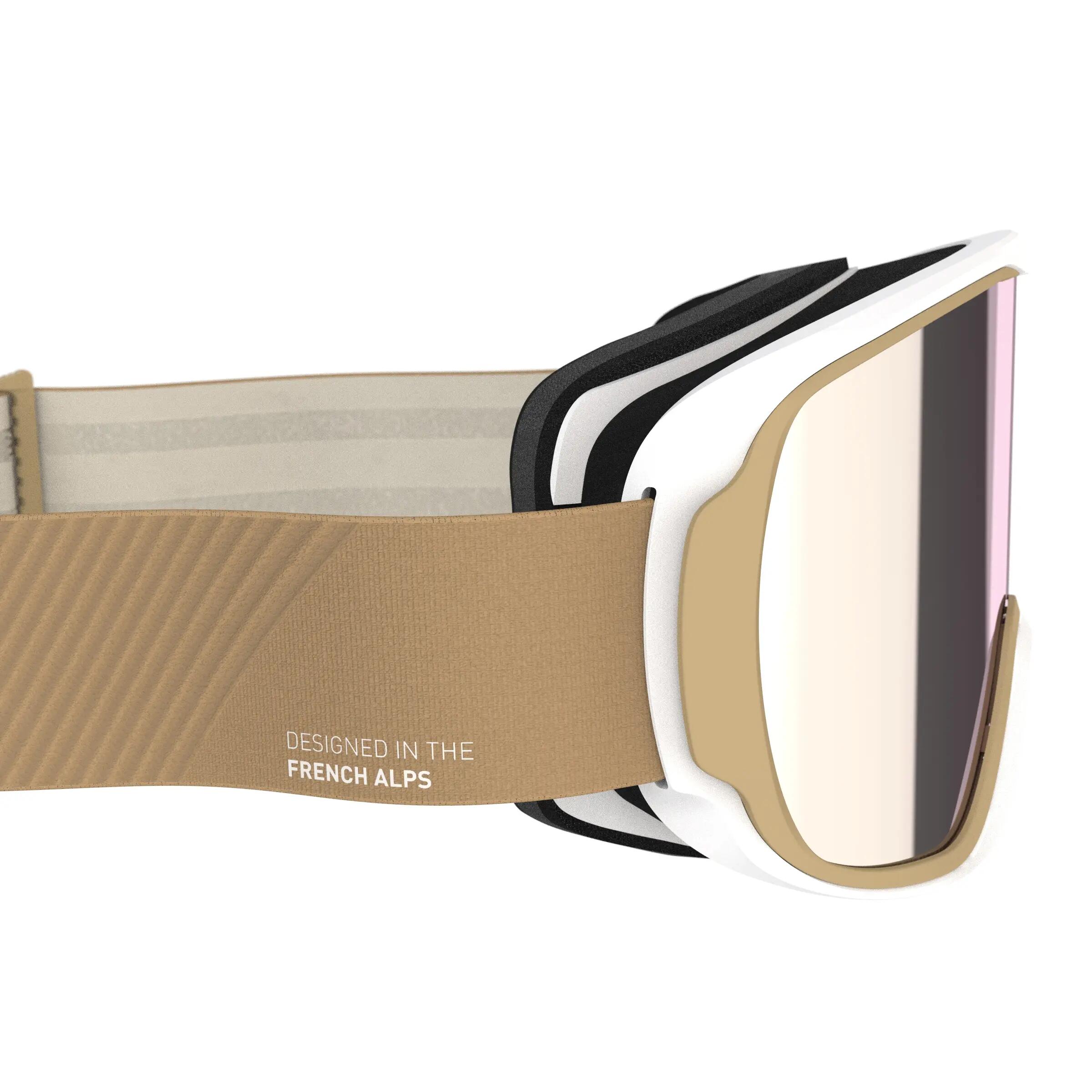 Women and Girl's Skiing and Snowboarding Goggles G 500 All Weather Beige 7/11
