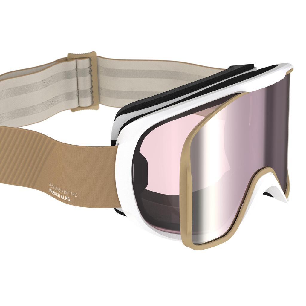 Women and Girl's Skiing and Snowboarding Goggles G 500 All Weather Beige
