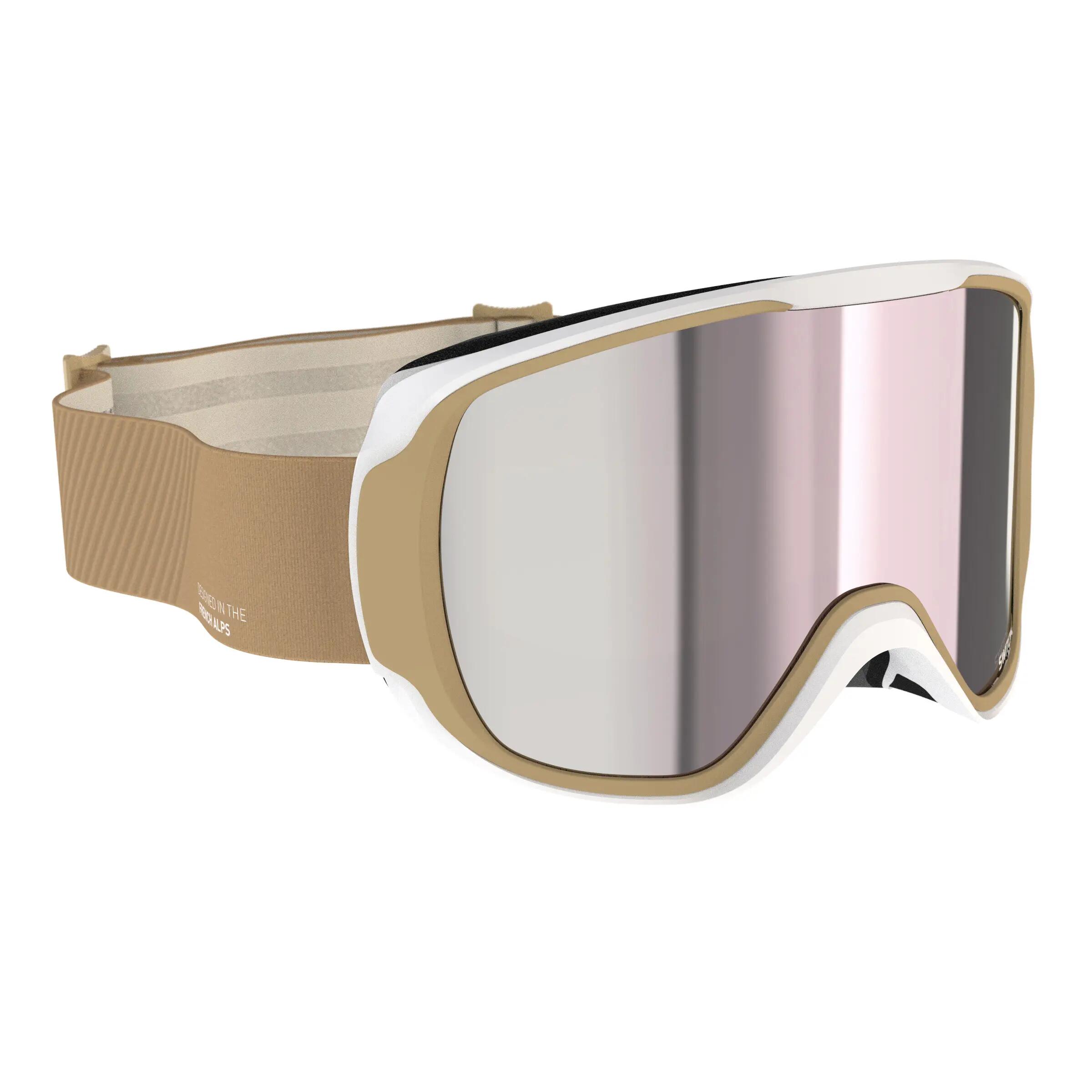 Women and Girl's Skiing and Snowboarding Goggles G 500 All Weather Beige 4/11