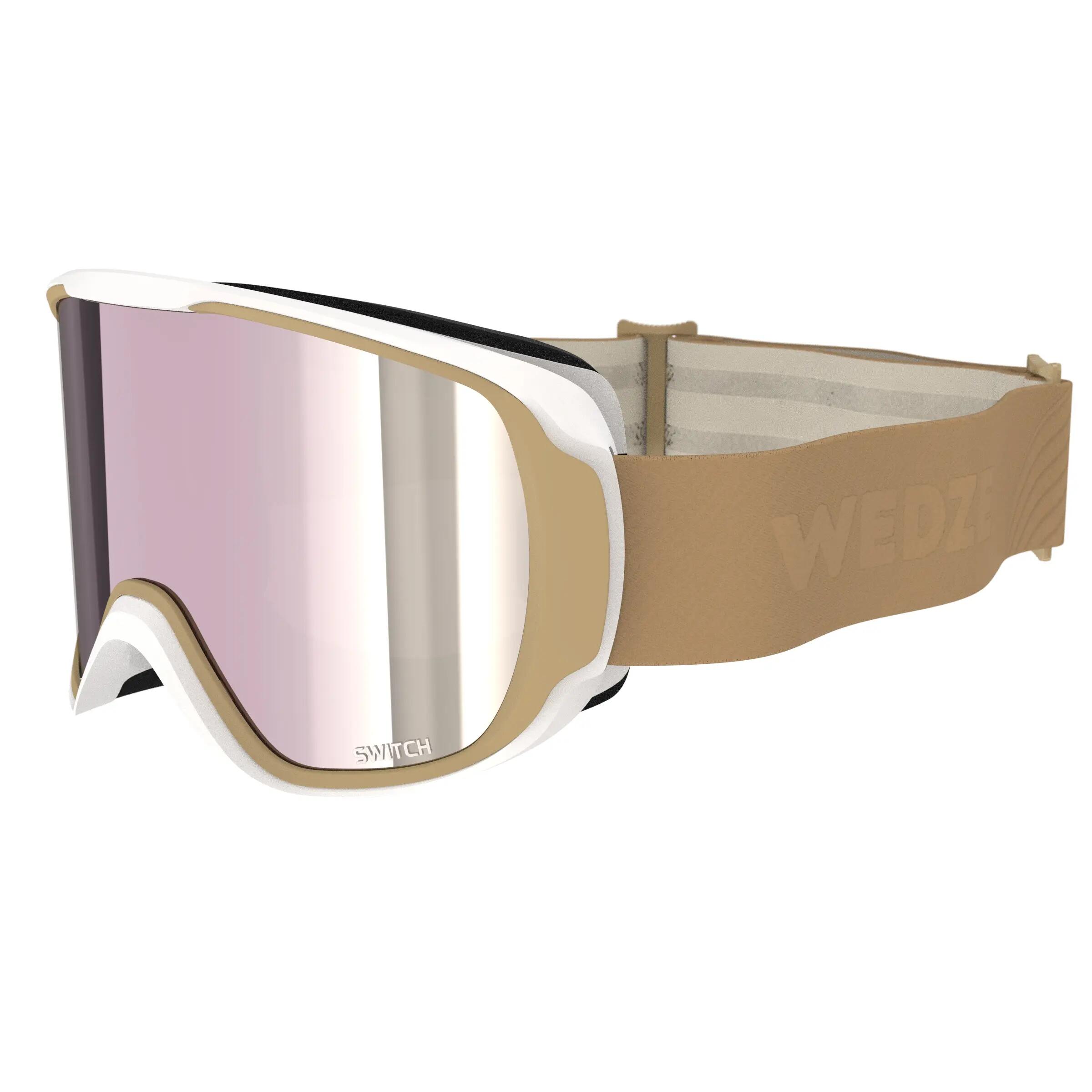 Women and Girl's Skiing and Snowboarding Goggles G 500 All Weather Beige 2/11