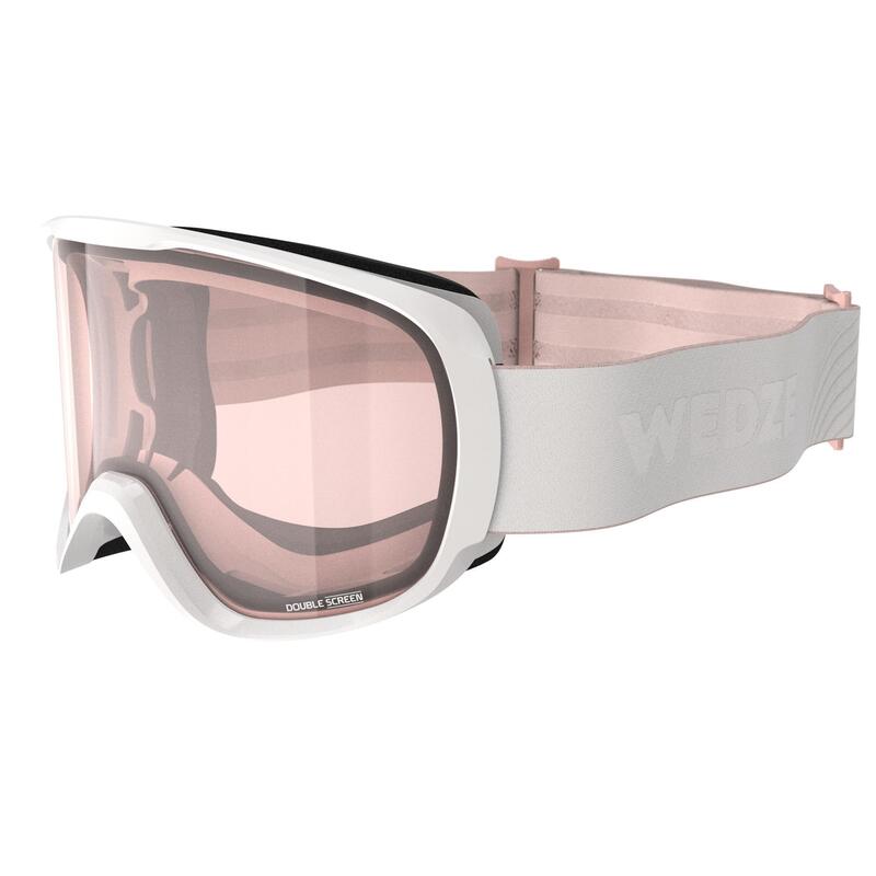 GIRL’S AND WOMEN’S SKIING AND SNOWBOARDING GOGGLES BAD WEATHER - G 500 S1 - WHITE PINK