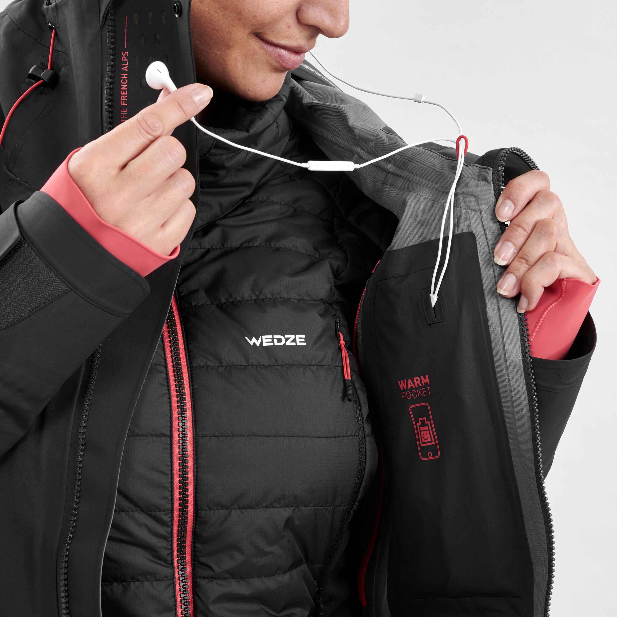 Ski-jas voor dames Freeride FR900 zwart/roze 19/33