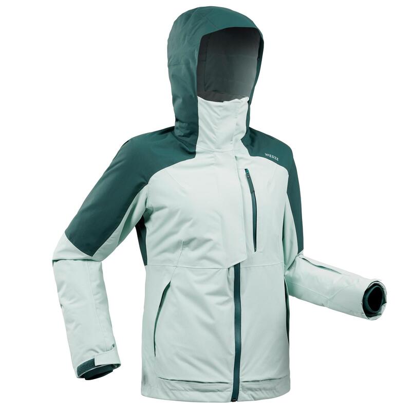 Ski- en snowboardjas FR500 dames warm en ademend marineblauw