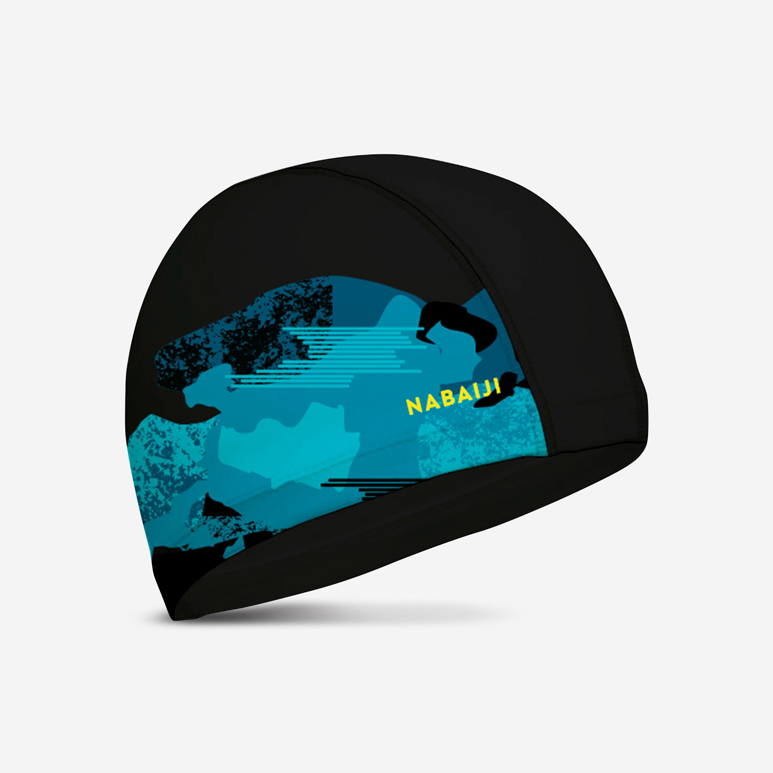 Mesh Swim Cap - Printed Fabric - Camo Black Blue