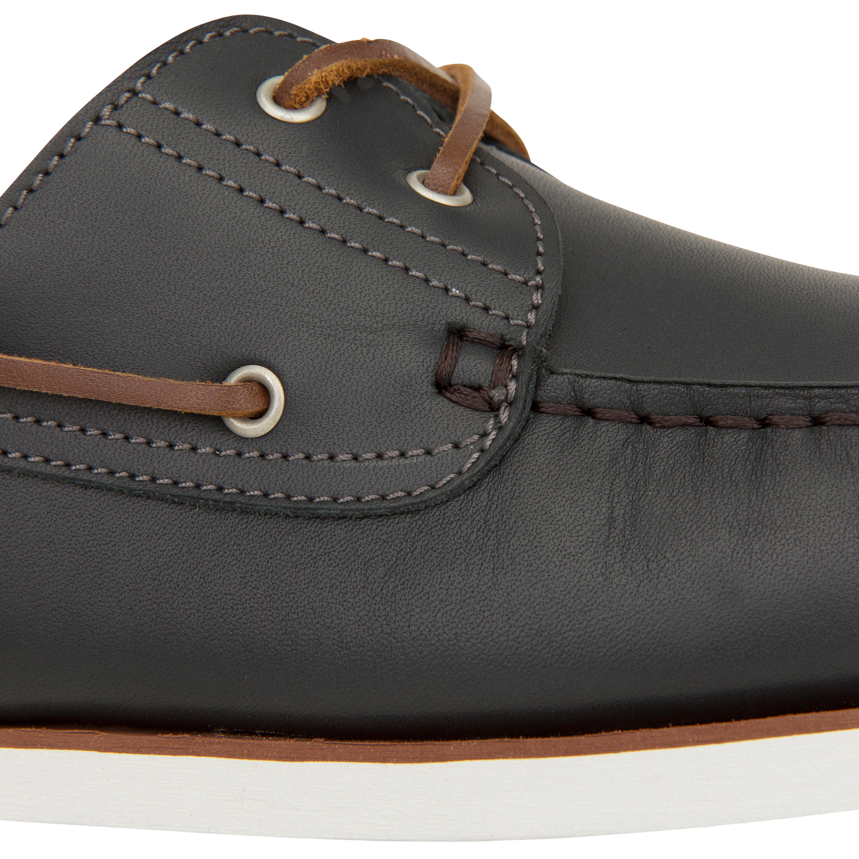 Zapatos Náuticos Piel Sailing 500 Adulto Carbono 4/9