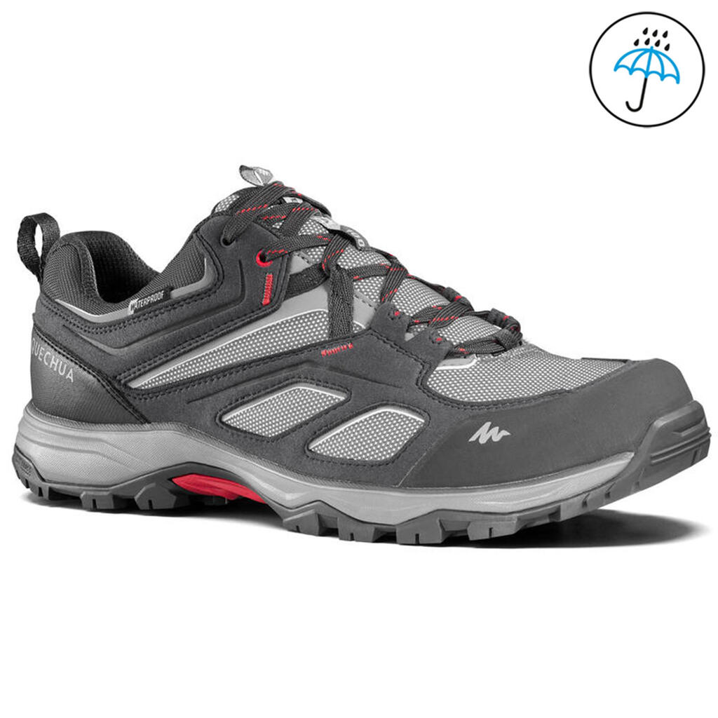 Men’s waterproof mountain hiking boots, MH100 - Grey / Red