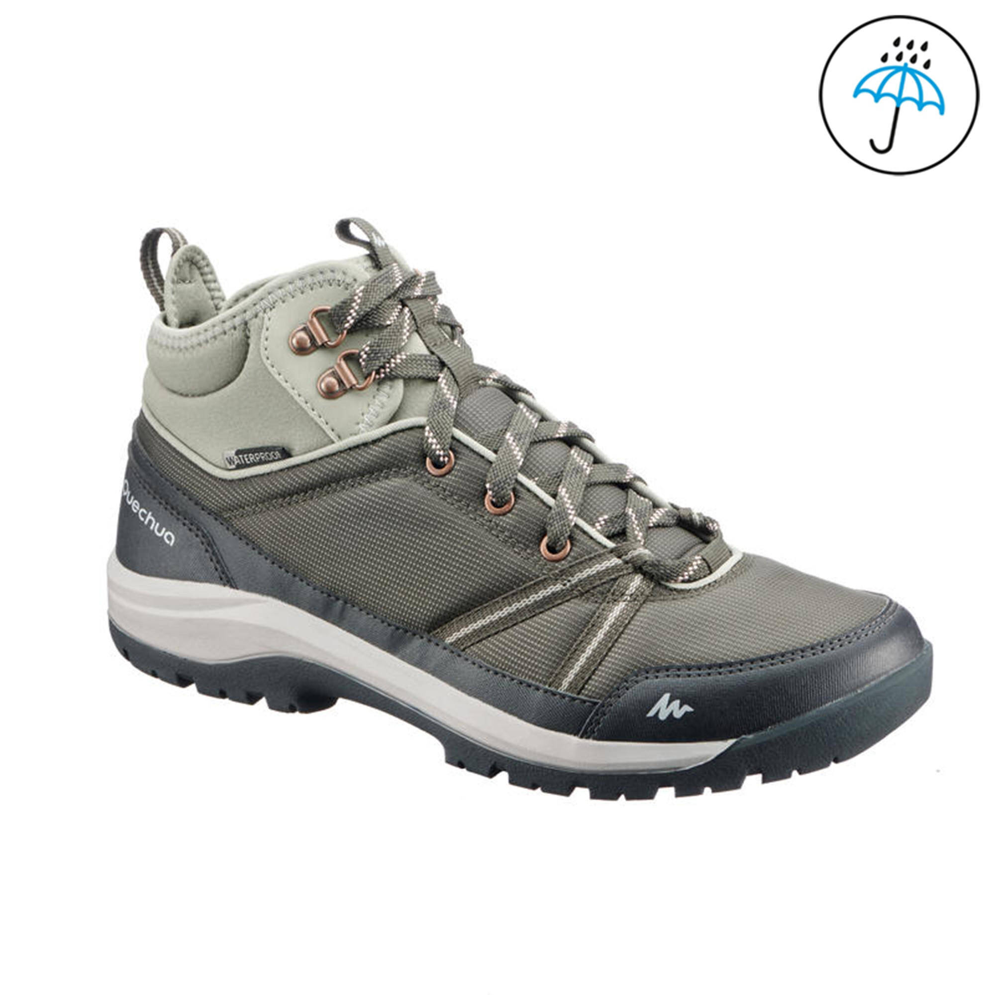 Women Water Resistant Mid Ankle Hiking Shoes Khaki Grey - NH100 -  2