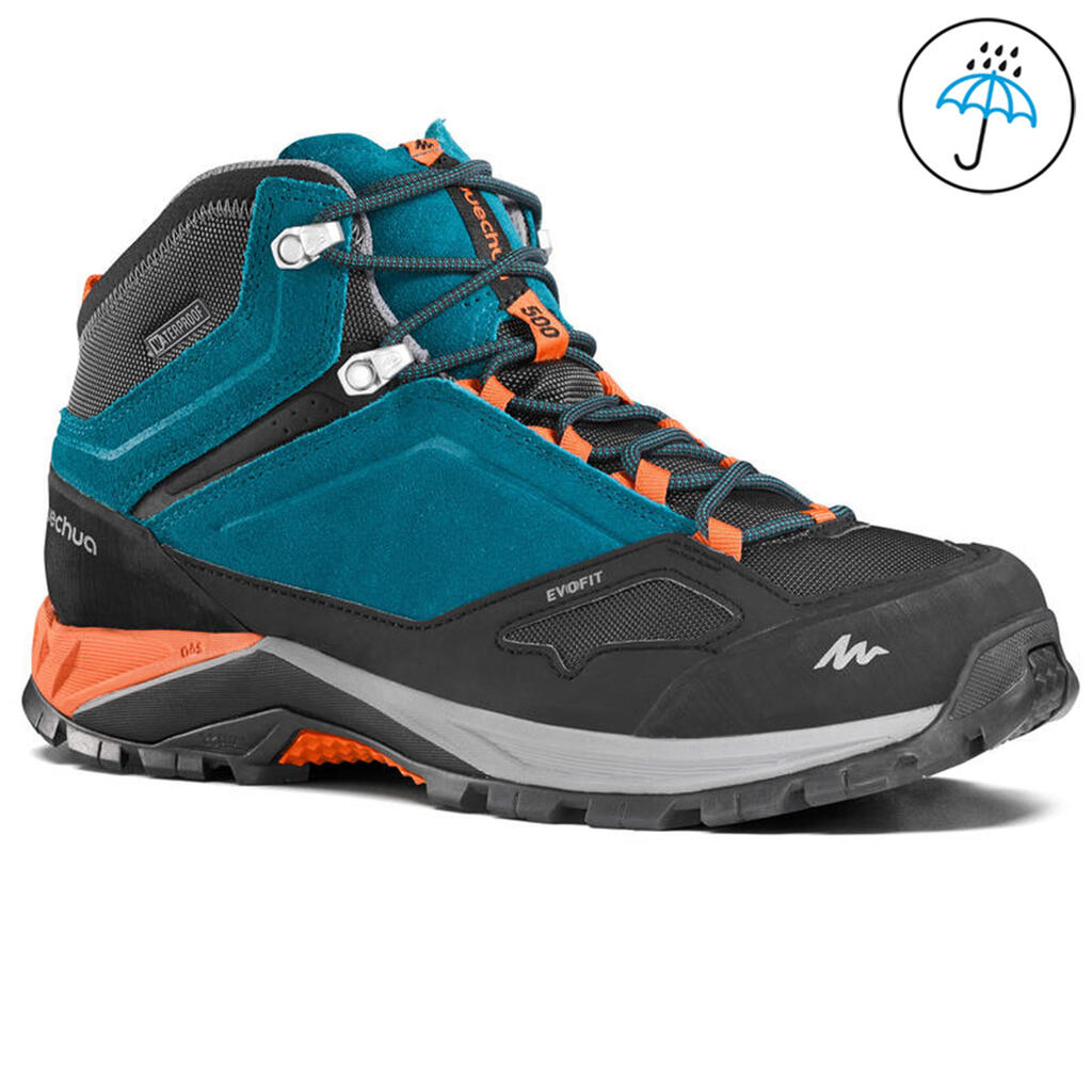 Wanderschuhe Herren wasserdicht halbhoch Bergwandern - MH500 blau/gelb