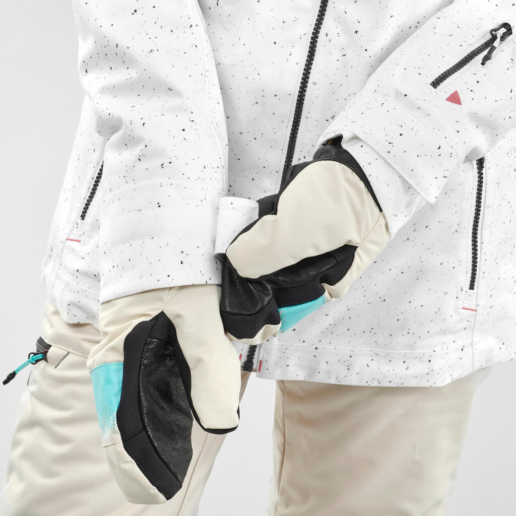 Dámska bunda SNB JKT 500 Allover na snowboard a lyžovanie AO biela