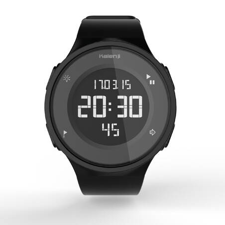 Jam tangan lari W500 M layar hitam dengan stopwatch  pria - Hitam