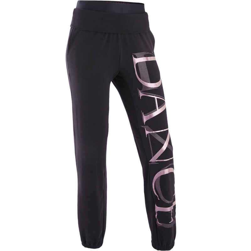 Girls' Convertible Modern Dance Bottoms Black with Patterns Decathlon