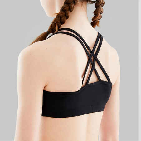 Girls' Modern Dance Crop Top With Crossover Straps - Black