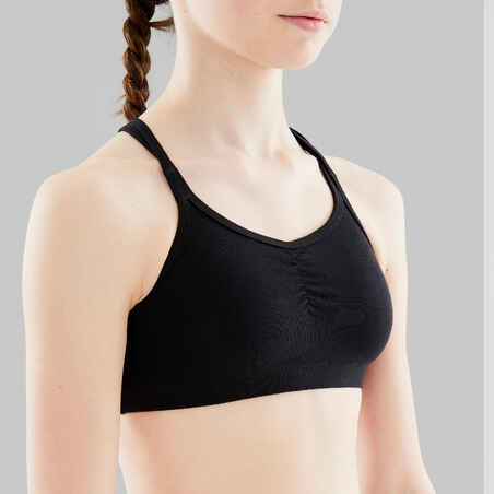 Girls' Modern Dance Crop Top With Crossover Straps - Black