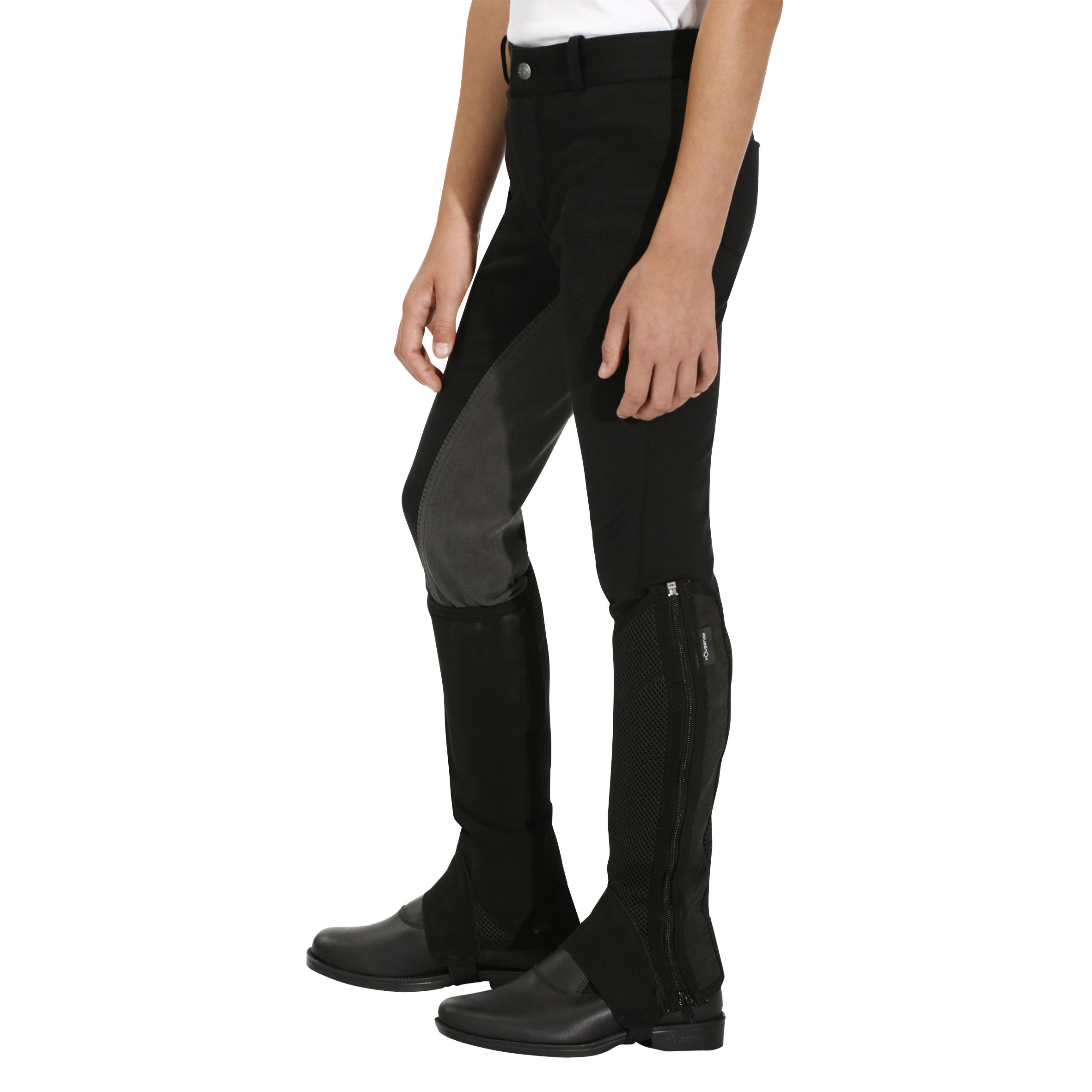 Fullseat Children's Horse Riding Jodhpurs - Black/Grey 7/18