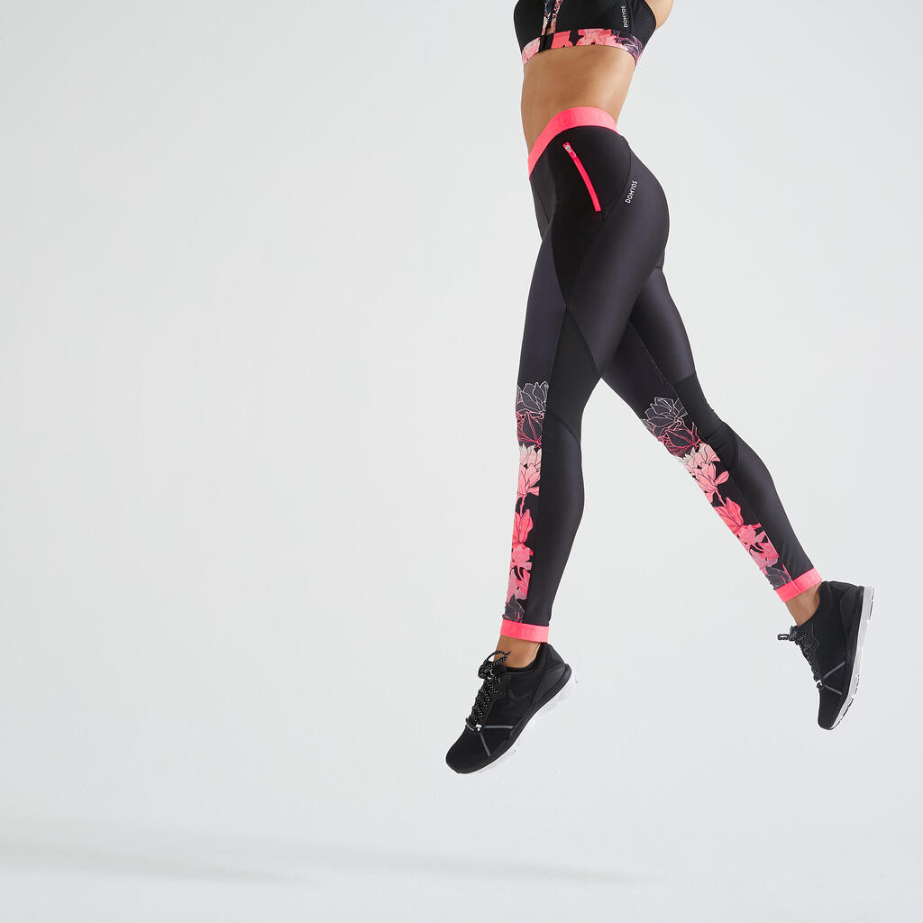 Legging fitness cardio training femme noir imprimé