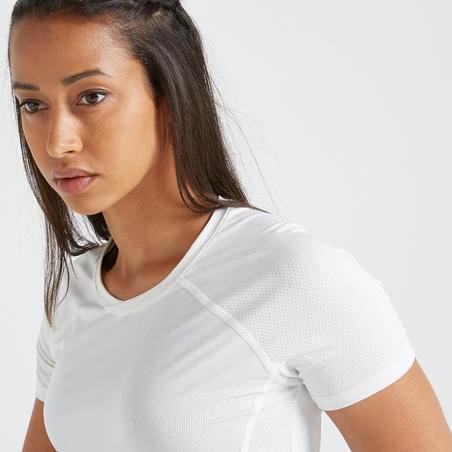 DOMYOS T-Shirt Cintré Fitness Cardio Femme - Blanc