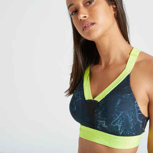 
      500 Women's Fitness Cardio Training Sports Bra - Green Print
  