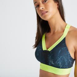Sport-BH FBRA 500 Fitness Cardio Damen mit grünem Print