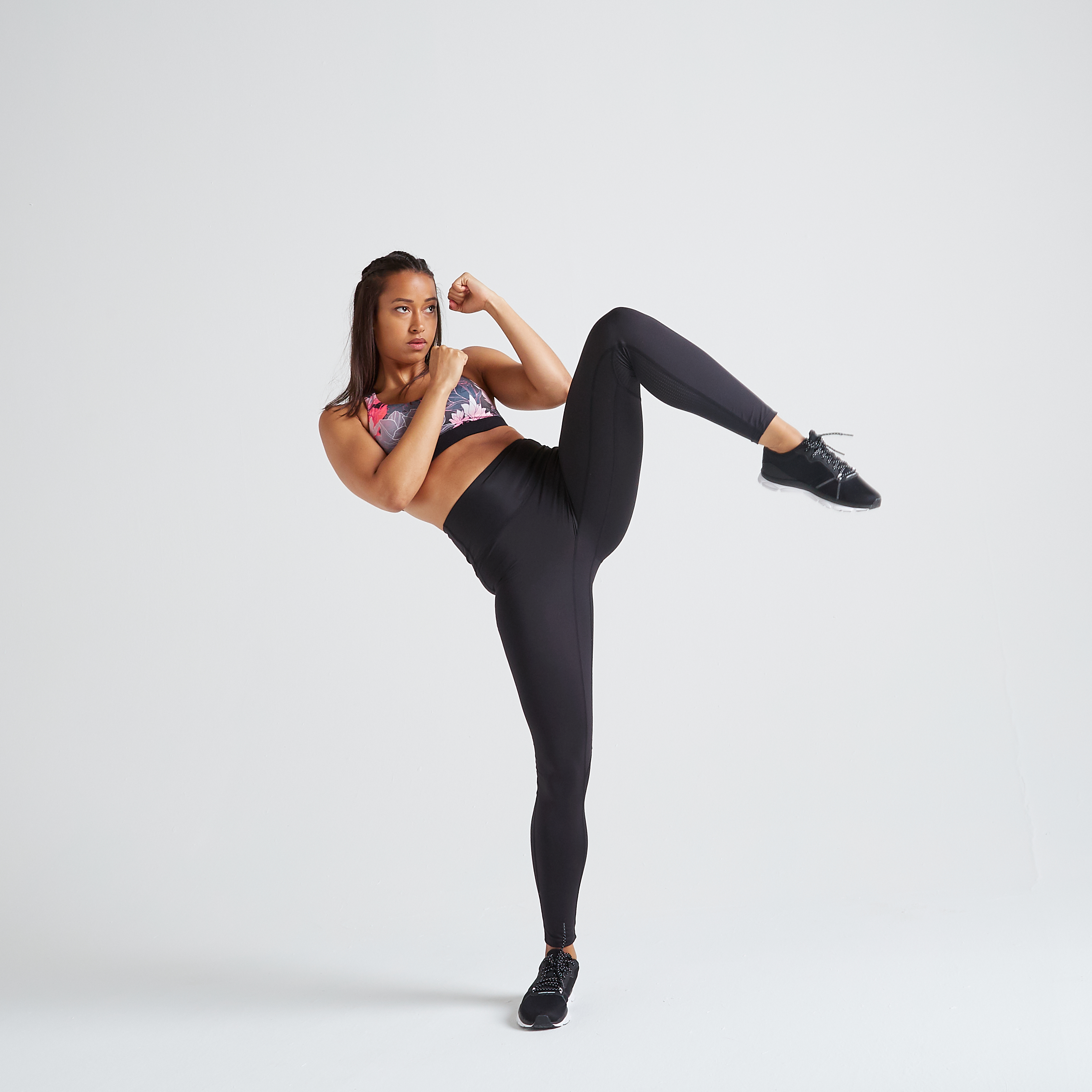Legging taille haute gainant Fitness Cardio Femme Noir pour les