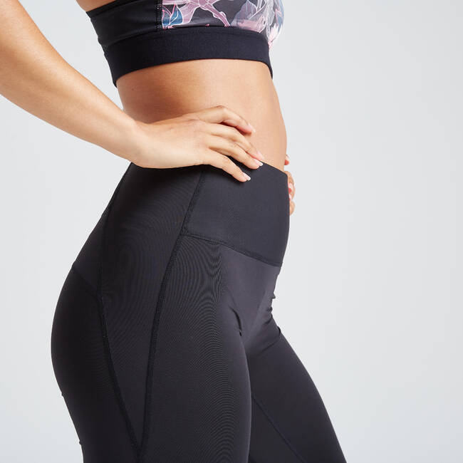 Women Gym Leggings Polyester With Phone Pocket Grey Black