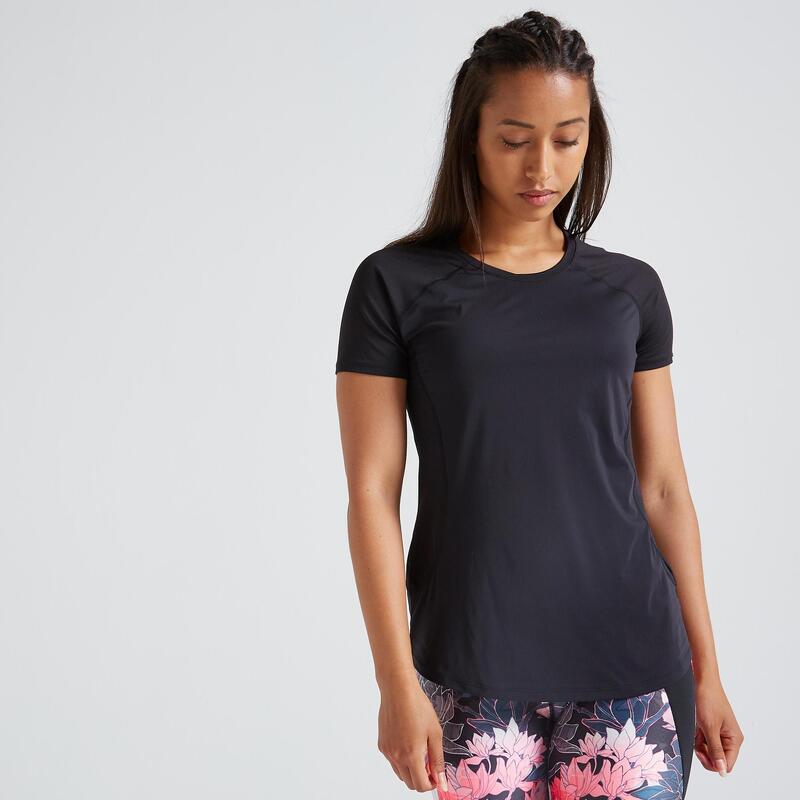 T-shirt donna fitness 500 traspirante nera