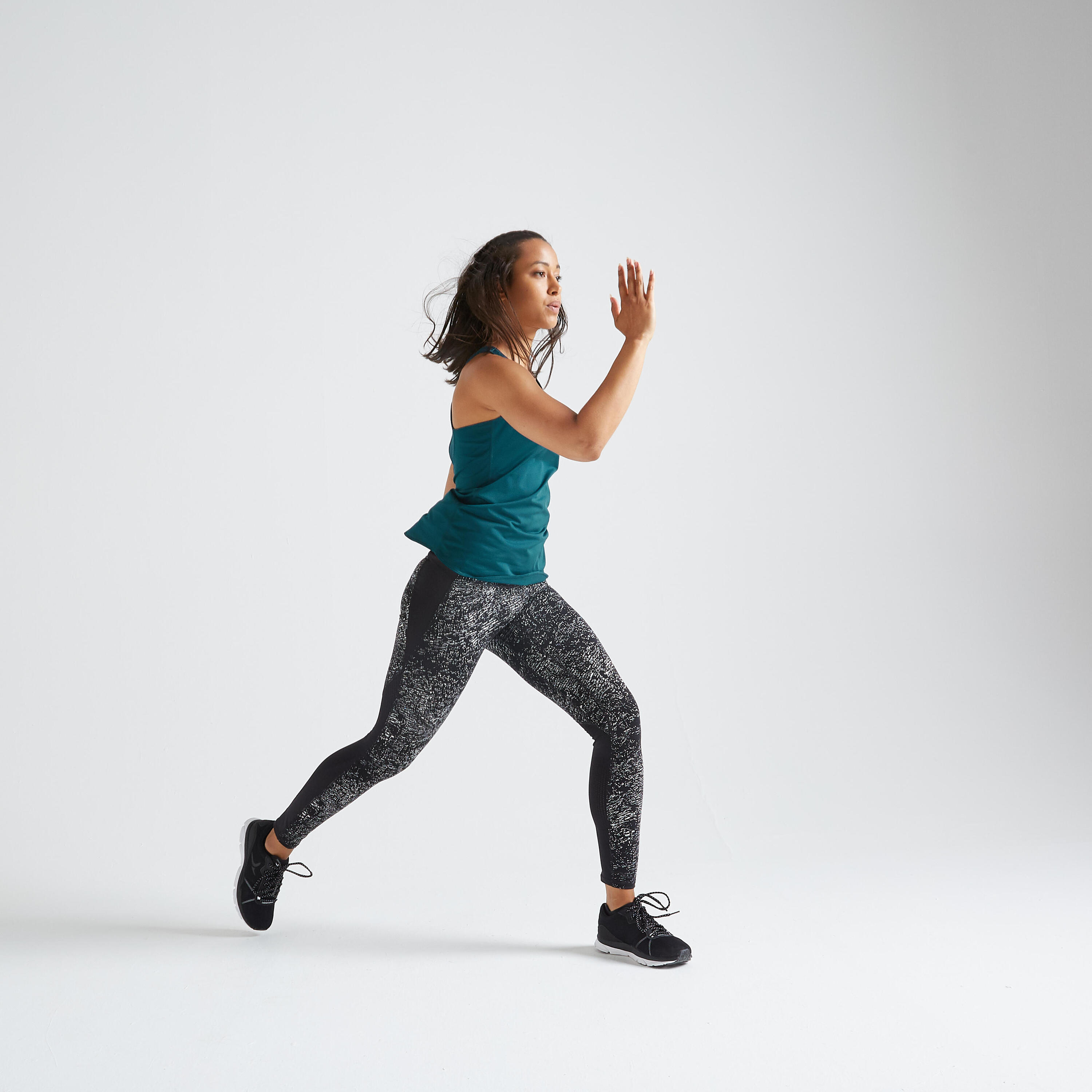 Women's shaping fitness cardio high-waisted leggings, black/white 2/5