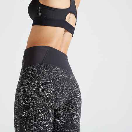 Women's shaping fitness cardio high-waisted leggings, black/white -  Decathlon